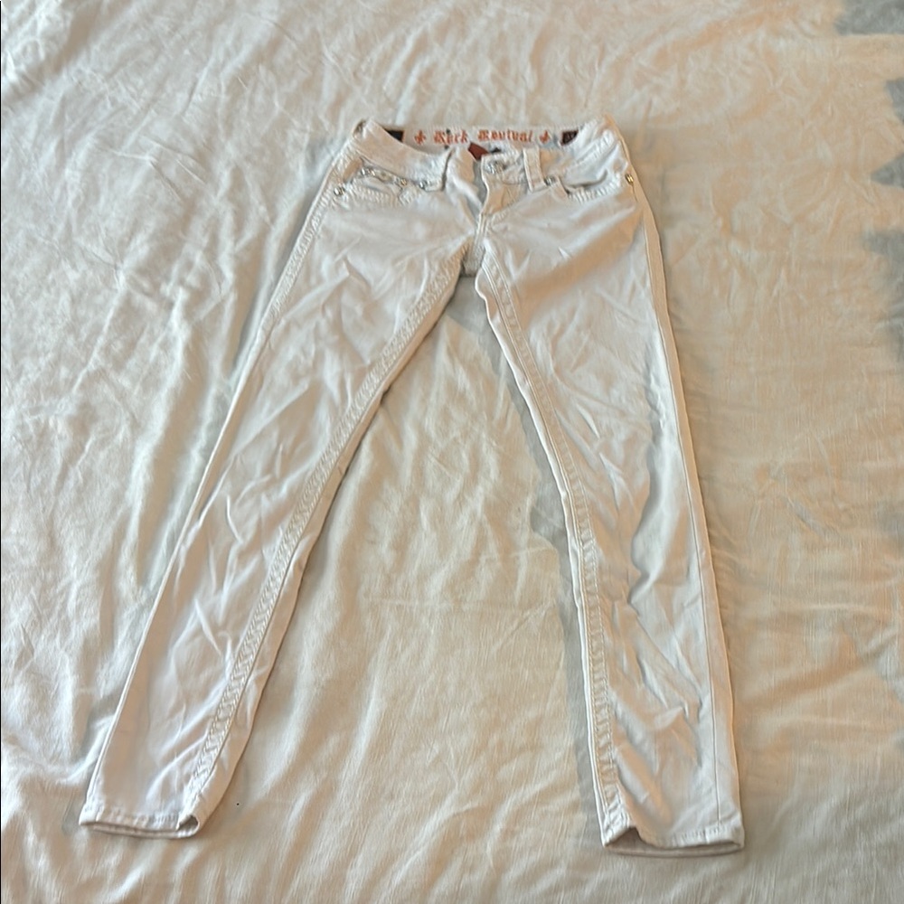 Rock Revival Cream Skinny Jeans